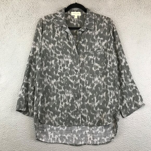 Cloth & Stone Animal Print Blouse Button Front Shirt Gray Size S - Picture 1 of 8